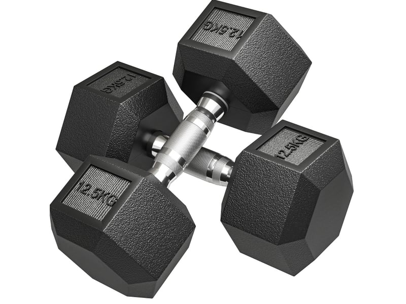  Lot de 2 haltères hexagonaux 12,5 kg noir métal, poignée moletée pour entraînement de force à domicile  - Conforama A