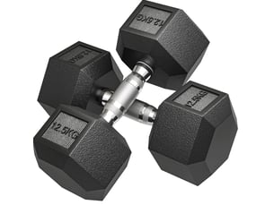 Lot de 2 haltères hexagonaux 12,5 kg noir métal, poignée moletée pour entraînement de force à domicile