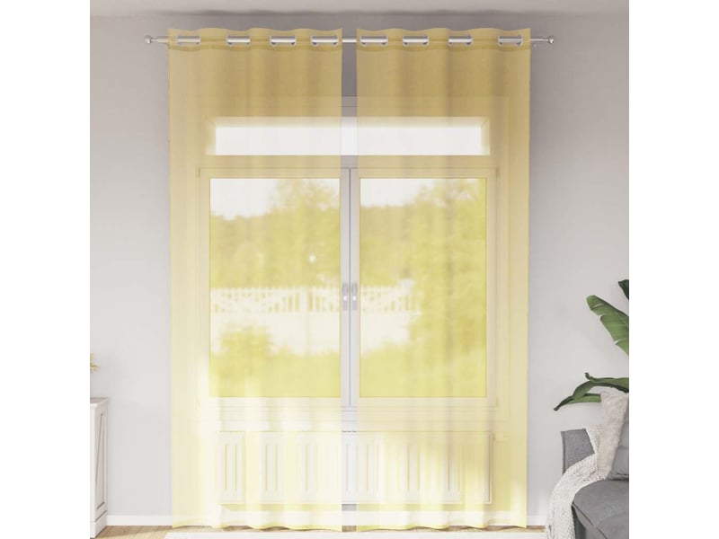  Lot de 2 rideaux en voile, voilages avec œillets jaune cf44371  - Conforama B