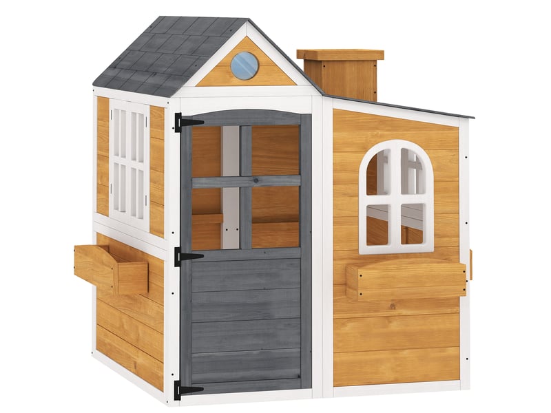  Cabane enfant extérieur en bois, maison enfant extérieureintérieure avec porte, fenêtres, jaune, 3 bacs à fleurs  - Conforama B
