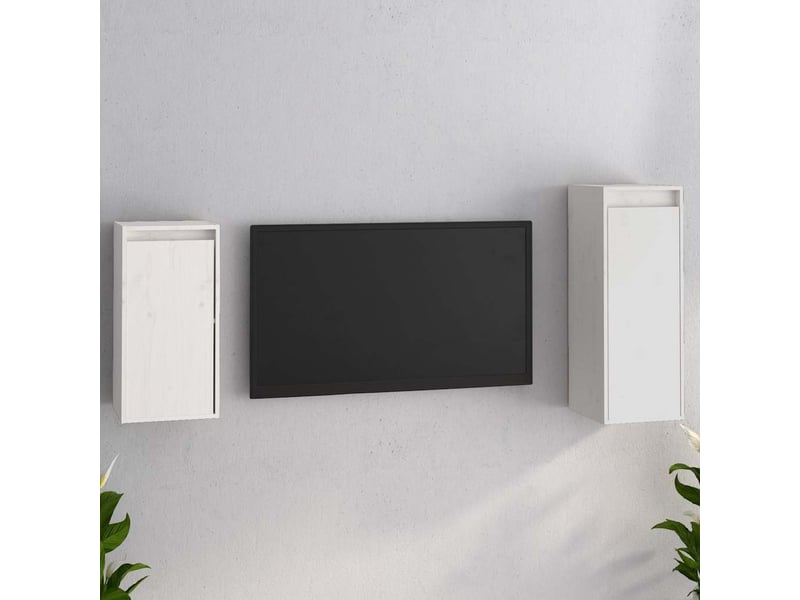  Lot de 2 meuble tv bas salon blanc bois massif de pin shl45318  - Conforama B