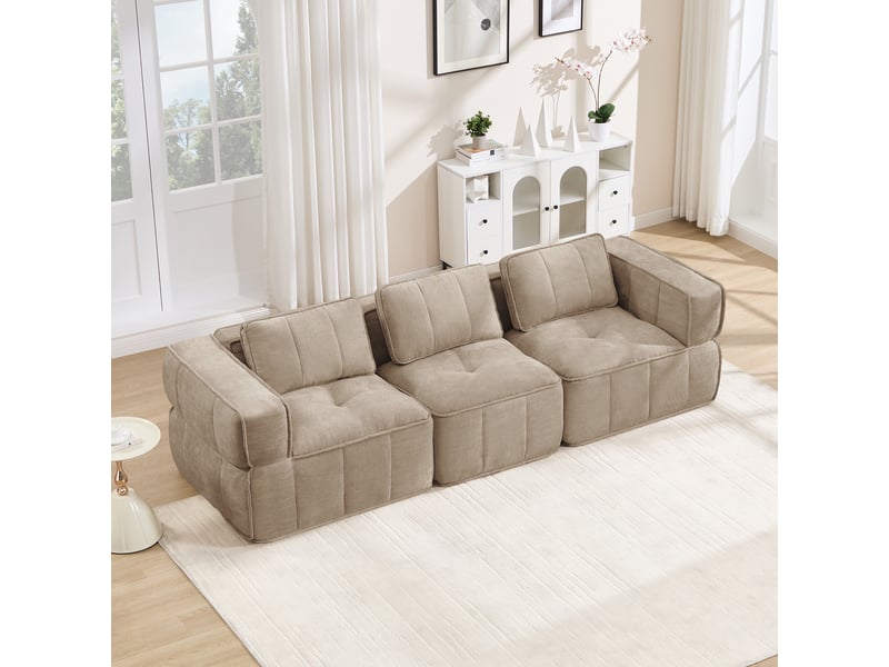 Canapé modulable, canapé 3 places, pour salon, en tissu, pour intérieur, mobilier pour espace de vie  - Conforama R