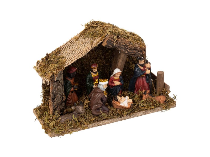  Crèche de noël à led avec 7 santons 20x13cm résine et bois USKO - Conforama A
