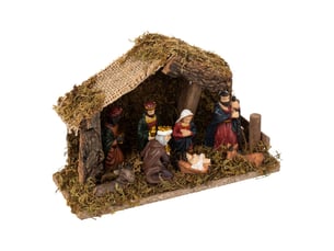 Crèche de noël à led avec 7 santons 20x13cm résine et bois