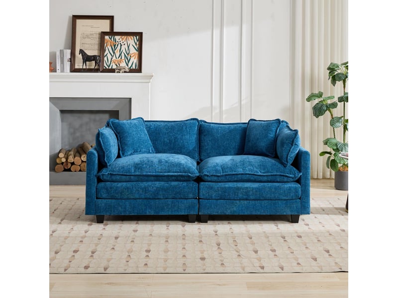  Canapé 2 places modulaire bleu en chenille, sans pouf  - Conforama C
