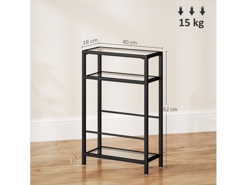 Table d’appoint 40x18x62 cm à 3 niveaux verre trempé noir  - Conforama E
