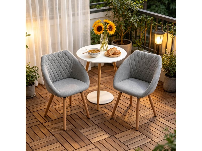 Lot de 2 chaises de salle à manger avec accoudoirs en lin gris et bois naturel - Conforama B