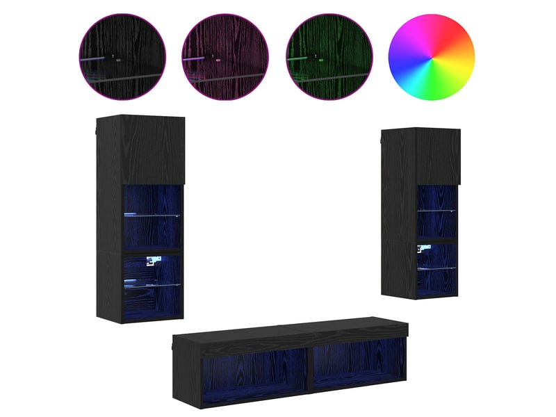  Unité murale de tv 6 pcs chêne noir bois d'ingénierie shl43601  - Conforama D