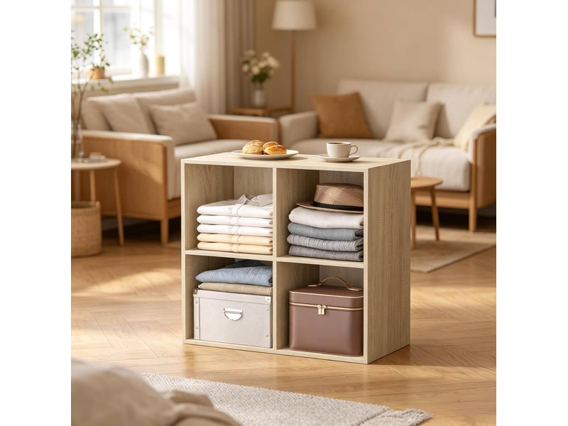  Étagère cube de rangement 59,6 x 59,8 x 29 cm – chêne clair – 4 compartiments ouverts, style nordique  - Conforama B