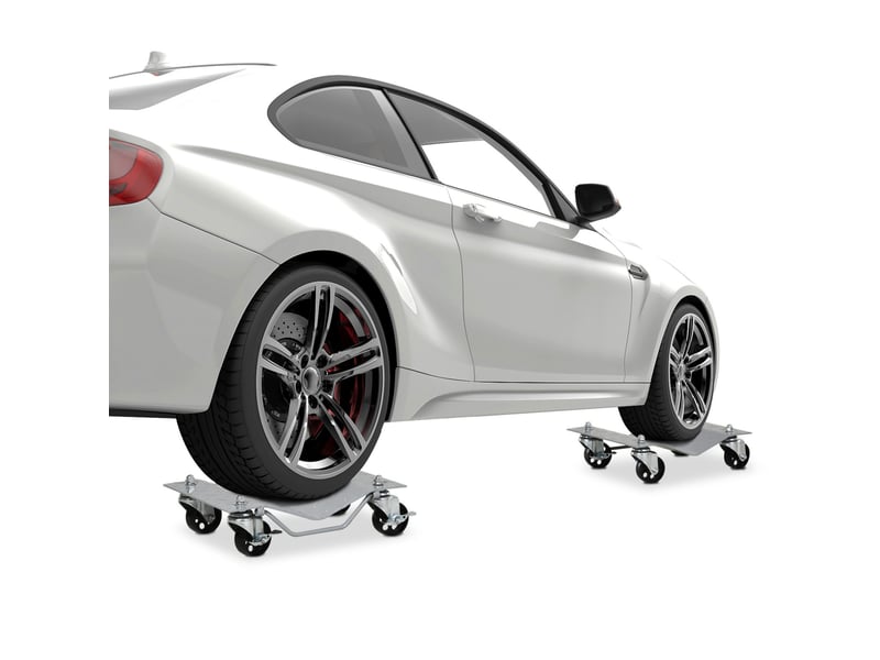  Lot de 2 patins de déplacement pour pneus 40,5 x 30 x 13,5 cm gris acier, 4 roulettes avec frein  - Conforama A