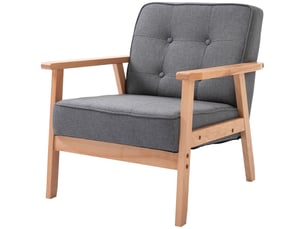 Fauteuil de salon en tissu aspect lin et bois massif gris 64,5 x 70 x 74 cm