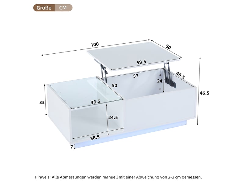 Table basse rectangulaire blanc led - 50x100 cm table basse blanc - Conforama C