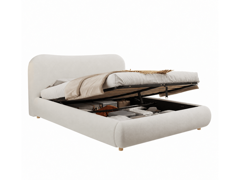 Lit coffre hydraulique 180x200 cm en tissu bouclé blanc - Conforama A