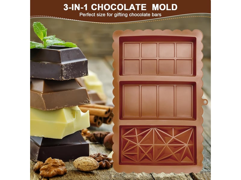  Moule tablette chocolat, 3 en 1 moule silicone tablette de chocolat profond, -40-230°c, avec spatule, pour faire du chocolat, fondant, gelée  - Conforama E