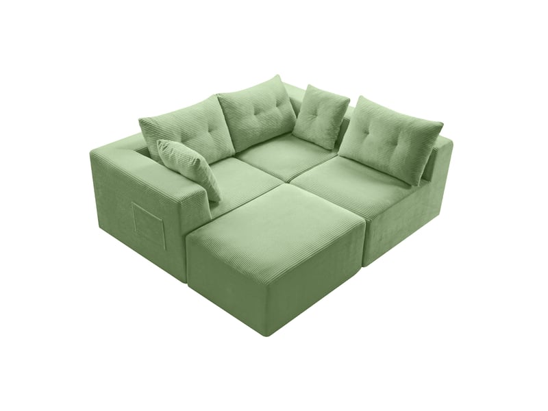  Canapé modulaire 4 places en velours côtelé avec assises profondes, poche de rangement latérale et coussins inclus  - Conforama A