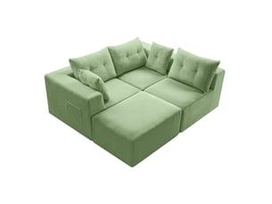 Canapé modulaire 4 places en velours côtelé avec assises profondes, poche de rangement latérale et coussins inclus
