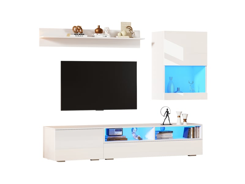  Ensemble meuble tv 3 pièces blanc avec led, pour téléviseur jusqu'à 80 pouces  - Conforama A