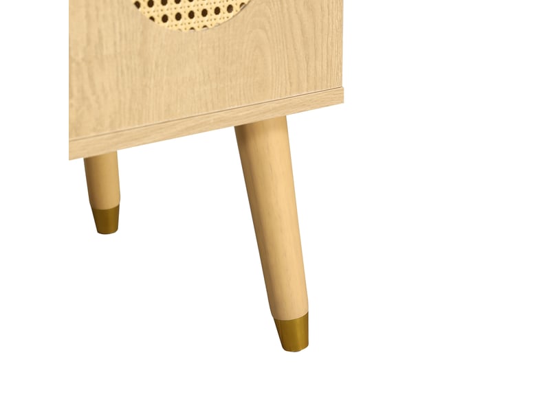  Meuble salle de bain 61cm avec vasque céramique, portes rotin, bois naturel  - Conforama R
