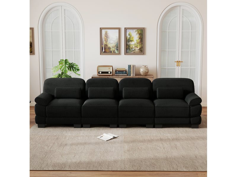  Canapé modulable 4 places 336x88,5x94 cm en velours côtelé noir  - Conforama B