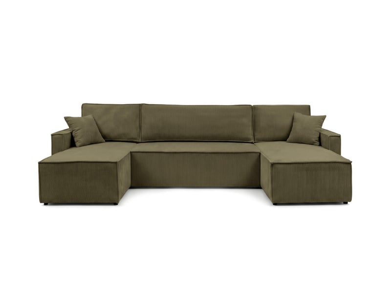 Farah - canapé d'angle panoramique convertible 6 places accoudoirs slim en velours cotelé  - Conforama E