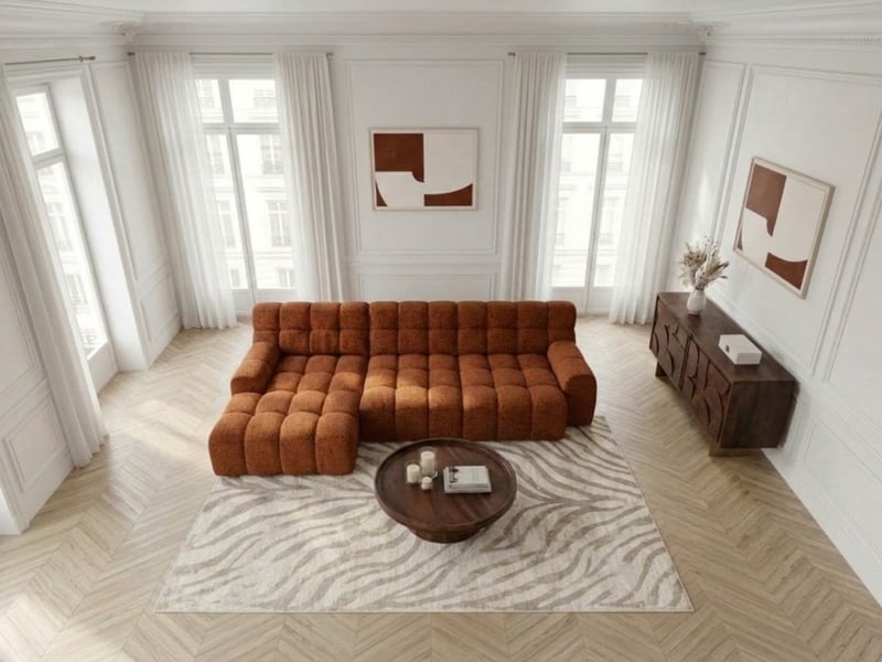  Bobochic canapé d'angle convertible avance-recule électrique andre tissu texturé orange  angle gauche ANDRE - Conforama D