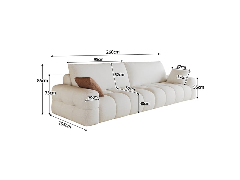  Canapé modulable modenvie 4 places avec méridienne réversible en tissu blanc crème 260 x 105 x 86 cm  - Conforama C