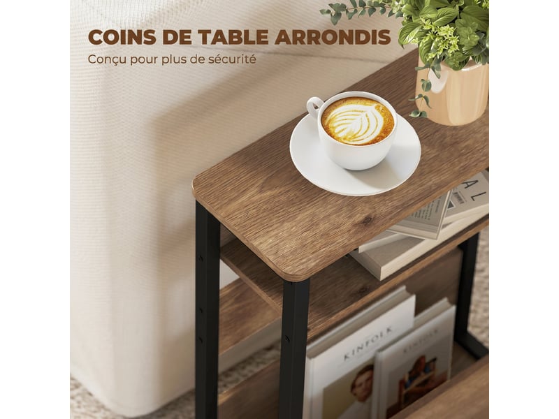  Table d'appoint table de chevet avec étagère à deux niveaux coins arrondis noyer 46l x 18p x 58,5h cm  - Conforama R