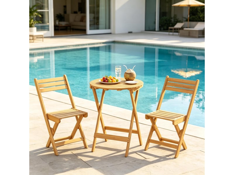  Ensemble table et chaise de jardin avec 1 table pliante et 2 chaises pliantes en bois d'acacia naturel  - Conforama C