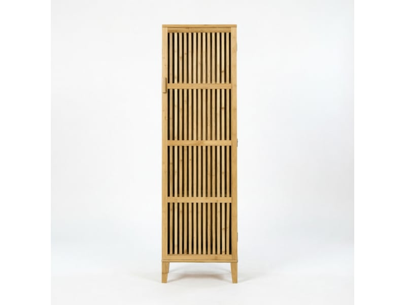  Meuble de rangement avec porte à lamelles, 4 étagères, anti-basculement, bambou naturel, 40 × 30 × 140 cm  - Conforama A
