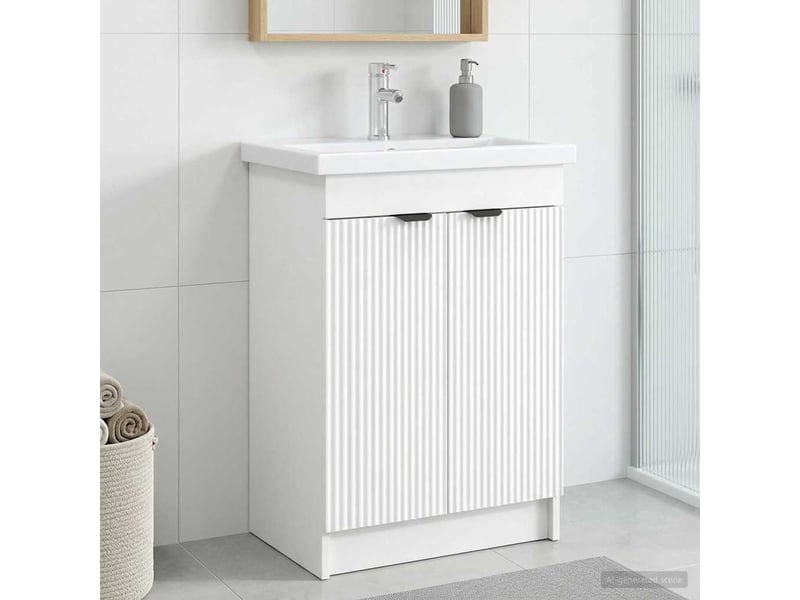 Armoire sous évier de salle de bain, meuble de rangement blanc 78.5x37.5x81 cm shl5711  - Conforama B