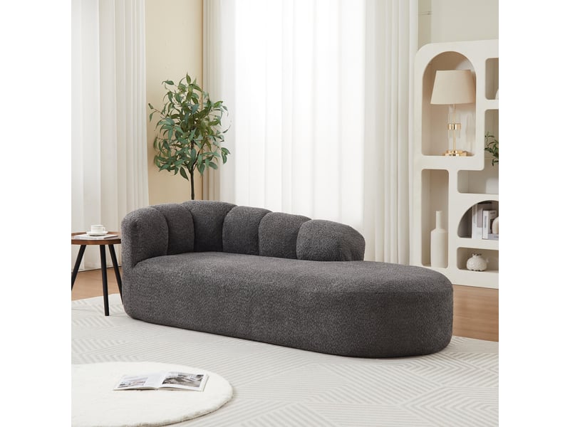  Fauteuil 1 place - 204x87x66 cm - canapé méridienne tissu chenille avec dossier vague - gris  - Conforama B