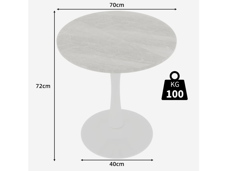 Table basse ronde 70x70x72cm style moderne du milieu du siècle, pieds hauts, marbre reconstitué, blanc  - Conforama C