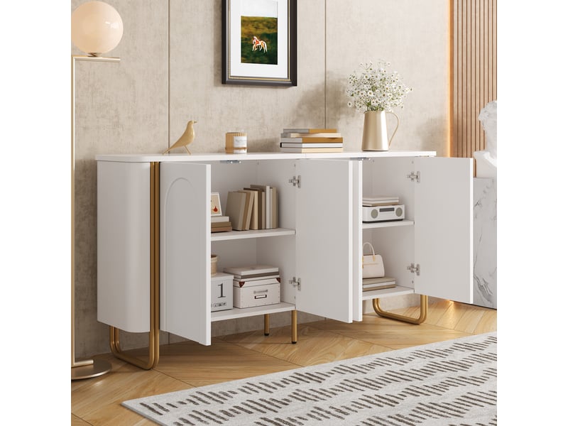  Buffet l160 x p35 x h80,5 cm en mdf avec 4 portes à ouverture par pression blanc chicfurn  - Conforama B