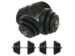 Set d'haltères réglables 40 kg noir avec 12 disques et 2 barres en acier chromé pour entraînement complet
