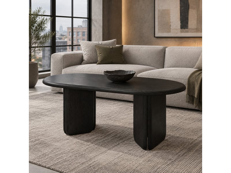  Table basse ovale pour salon charge 40 kg - lpospi - pieds arrondis, mdf effet bois noir, 99 × 50 × 40 cm  - Conforama B