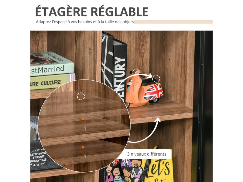 Buffet industriel - meuble de rangement sur pied placard - en bois et porte métal noir 3 niches - Conforama E