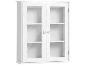 Armoire murale salle de bain 55 x 20 x 65 cm, 2 portes vitrées, étagères intérieures réglables, meuble suspendu multifonction