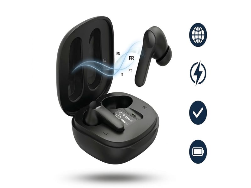  Écouteurs traducteur sans fil bluetooth 144 langues – oreillettes de traduction instantanée en temps réel avec mode hors-ligne, réduction de bruit enc et autonomie 15h – noir  - Conforama A