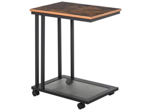 Table d’appoint c-forme à roulettes en bois et métal noir noyer 51x36x65 cm pour salon et cuisine