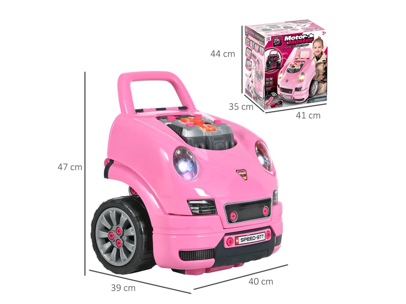  Camion mécano 2 en 1 jouet bricolage enfant jeu d'imitation mécanicien nombreux qccessoires total de 61 pièces rose  - Conforama C