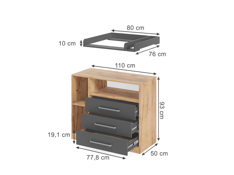  Vicco commode à langer, chêne doréanthracite, 110x93cm  - Conforama B