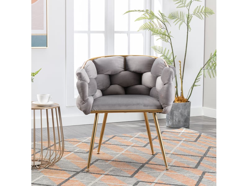  Fauteuil rembourré à accoudoirs, assise en velours et piètement métallique gris, 70 × 58 × 39 cm  - Conforama B