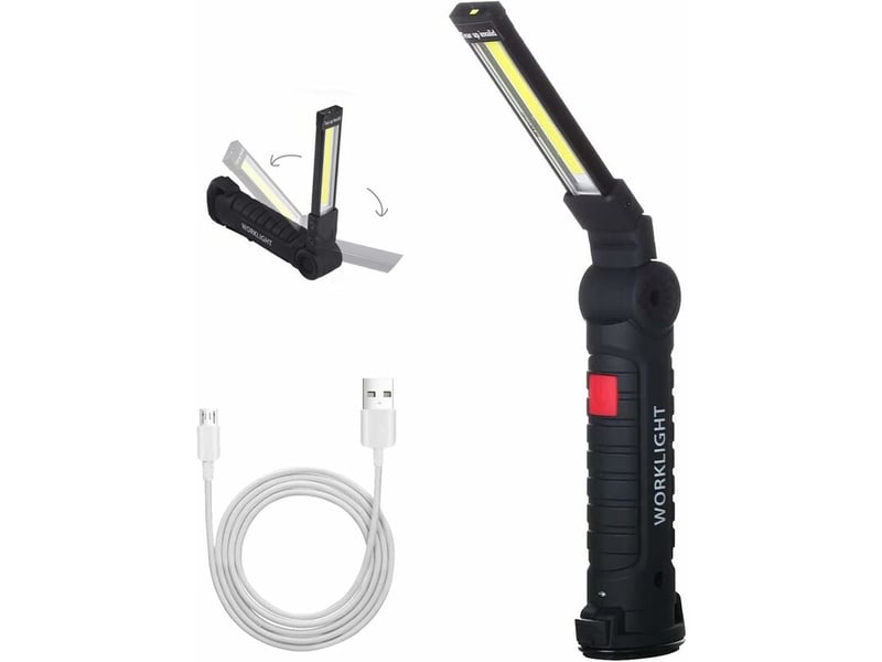  Lampe de travail rechargeable par usb, torche de lampe de poche dinspection led cob lampe de travail magnétique mini lampe de poche portable avec base  - Conforama A
