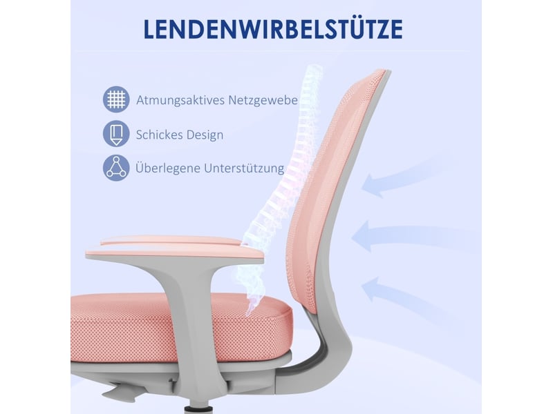  Chaise de bureau ergonomique rose réglable en hauteur avec dossier en maille et roulettes verrouillables  - Conforama E