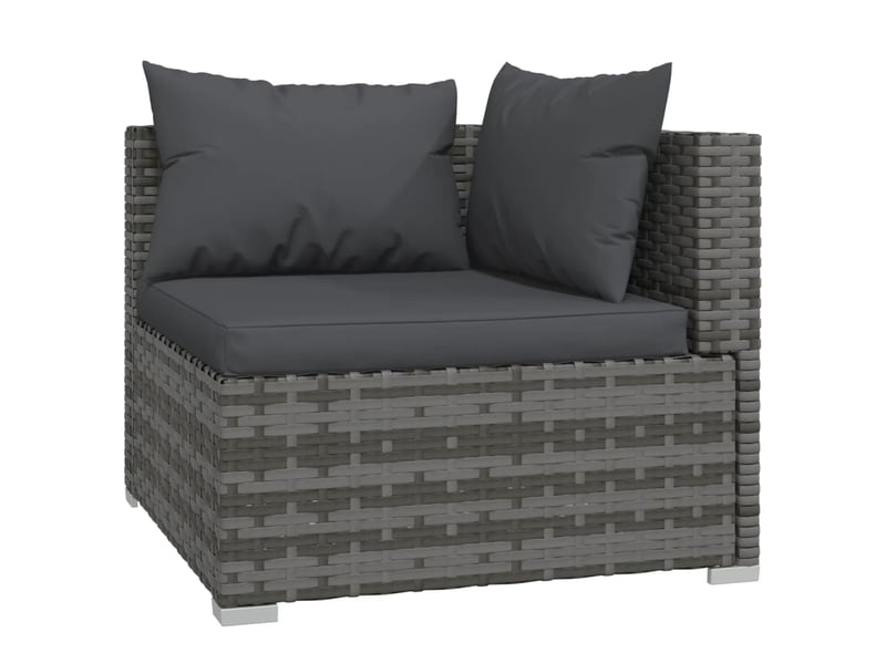  Salon de jardin meuble d'extérieur ensemble de mobilier 6 pièces avec coussins résine tressée gris 02_0016877  - Conforama C