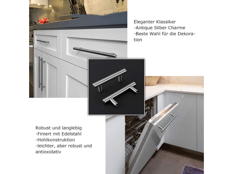  Lot de 10 poignées de porte et cuisine en acier inoxydable – entraxe 64 mm  - Conforama C
