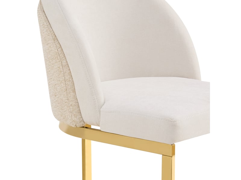  Lot de 4 chaises de salle à manger en tissu beige et métal doré, dossier double et assise rembourrée moderne  - Conforama D