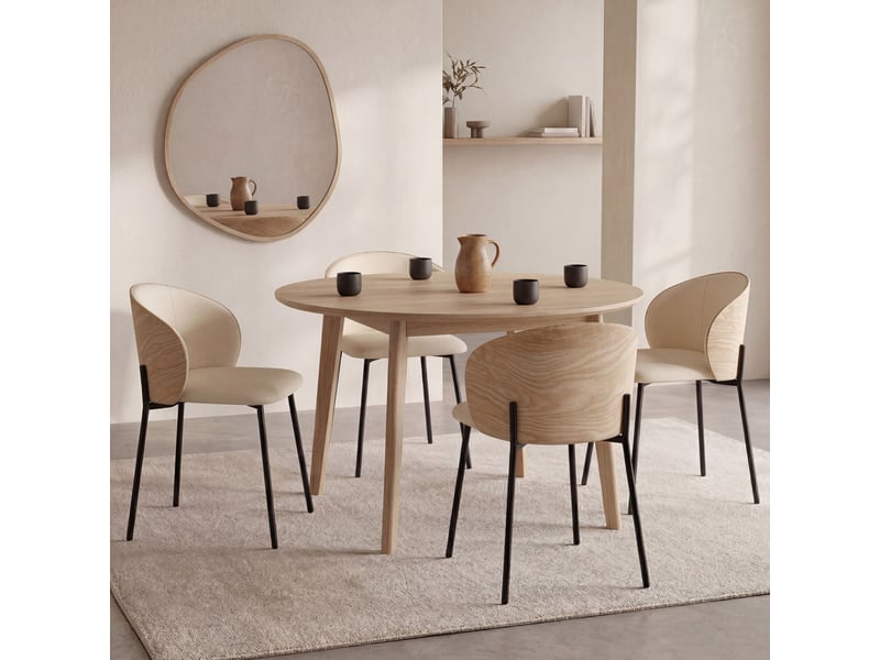  Lot de 4 chaises penny en tissu beige et dossier effet bois clair pour salle à manger  - Conforama B