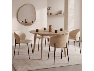 Lot de 4 chaises penny en tissu beige et dossier effet bois clair pour salle à manger