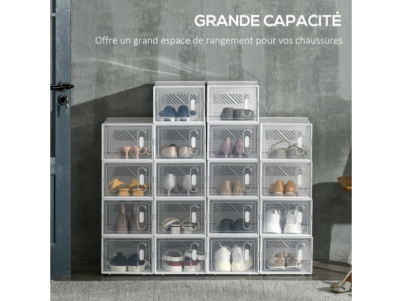  Lot de 18 boîtes à chaussures modulables en plastique avec portes 25x35x19 cm  - Conforama E